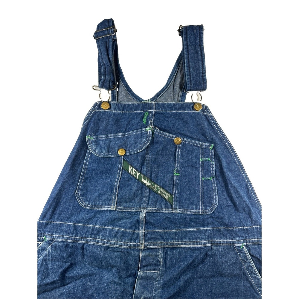 Vintage KEY Overalls Mens 34x30 Blue Denim Solid Dark Workwear Made in Mexico